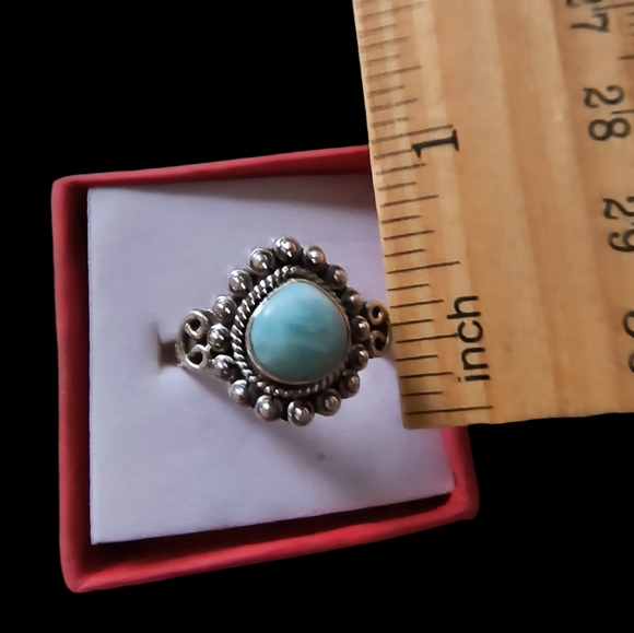 Natural Larimar & Sterling Silver Solitaire Ring Size 7 1/2 - Picture 5 of 10